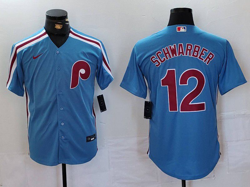 Men Philadelphia Phillies #12 Schwarber Blue Throwback 2024 Nike MLB Jersey style 1->philadelphia phillies->MLB Jersey